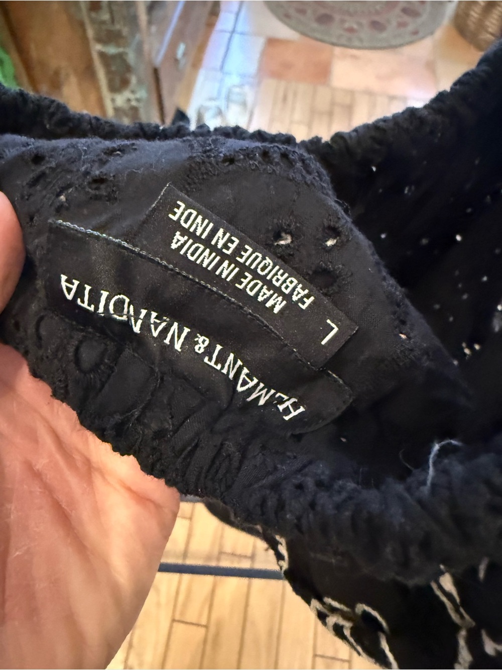Anthro Off-Shoulder Black Embroidered Ruffle Top - Picture 5 of 5
